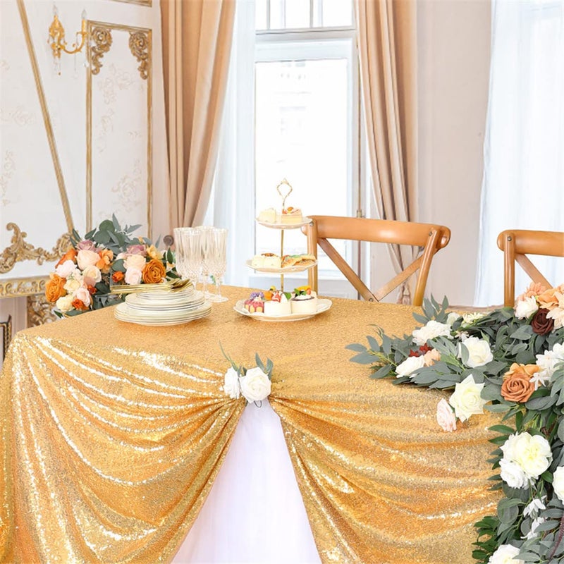 B.Cool B-COOL Rectangle Sequined Table Cloth Gold Sequin Tablecloth Glitter Tablecloth Sequin Wedding Decoration Christmas Tablecloth 50x50 inch - Image 2